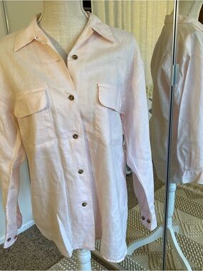 Ann Taylor Light Pink Linen Button-Front Utility Shirt